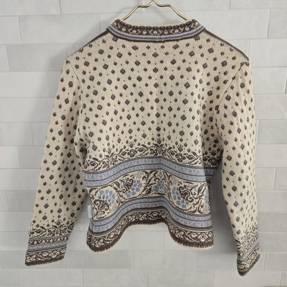 Dale of Norway 100% Wool Beige Blue Ivory Cream Brown Cardigan Sweater Small - Picture 10 of 12